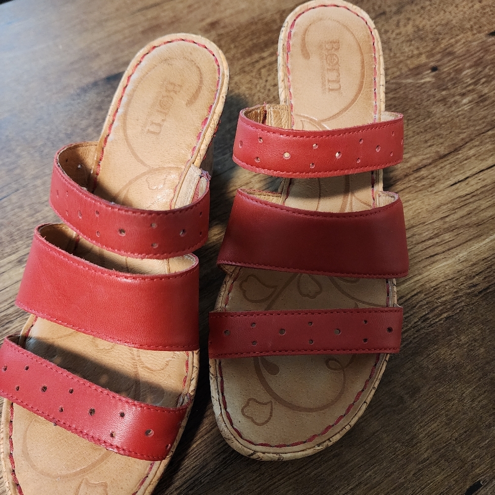 Born Red Leather Cork Wedge